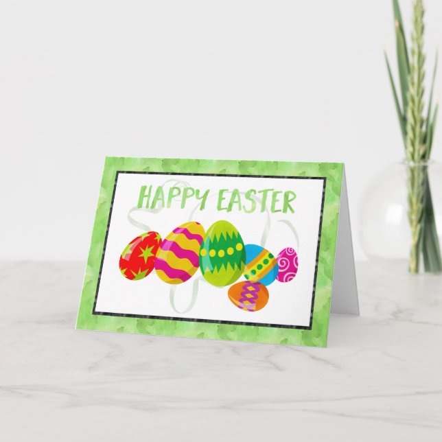 Carte Pâques Aquarelle avec Oeufs de Pâques (Devant)