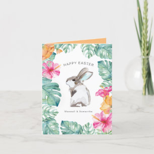 Carte Pâques Bunny de printemps tropicale