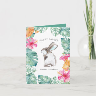 Carte Pâques Bunny Fleurs Printemps mignonnes