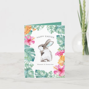 Carte Pâques Bunny Fleurs Printemps mignonnes