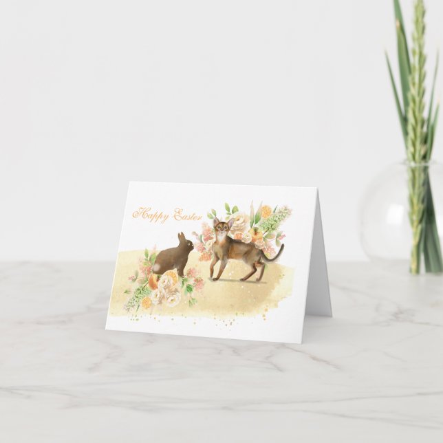 Carte Pâques Chat et Lapin Cute Du Chat (Devant)