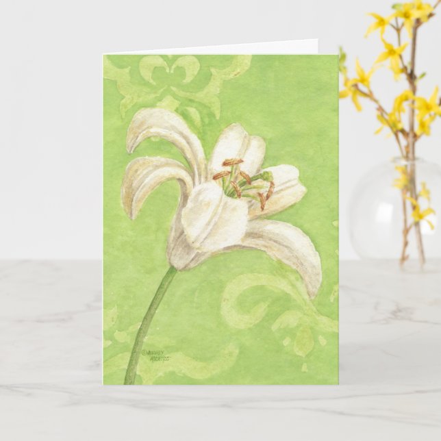Carte Pâques Chrétien Blanc Lily Élégance Joie Bénédicti (Fleur jaune)