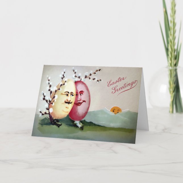 Carte Pâques Couple Oeuf vintage (Devant)