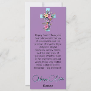Carte Pâques Cyan Floral Cross