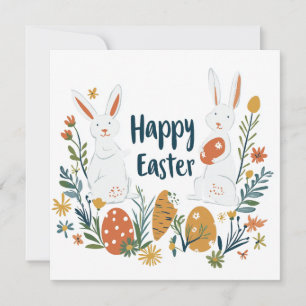 Carte Pâques Deux Bunnies Mignonnes