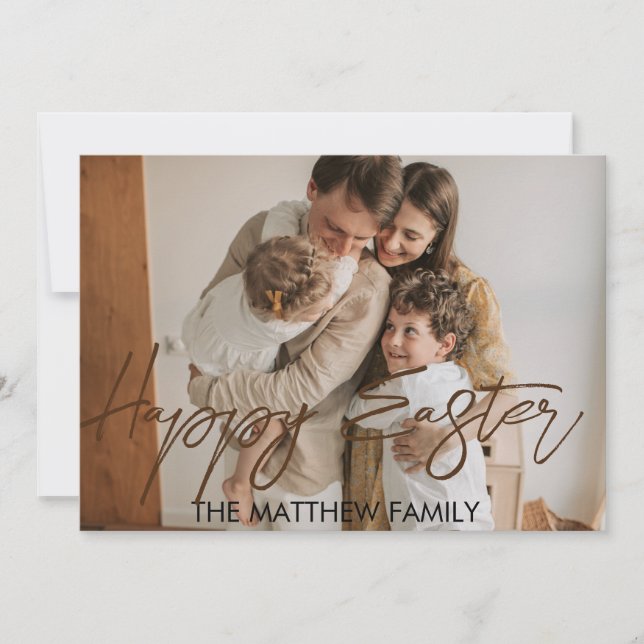 Carte Pâques élégante, famille père Calligraphie photo (Devant)