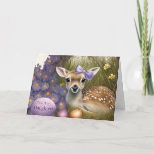 Carte Pâques fille avec des œufs de faon de cerf bébé mi