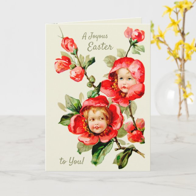 Carte Pâques filles douces Fleurs enfants imaginaire CC1 (Fleur jaune)
