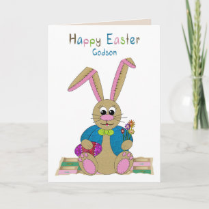 Carte Pâques, filleul, Lapin de Pâques en peluche