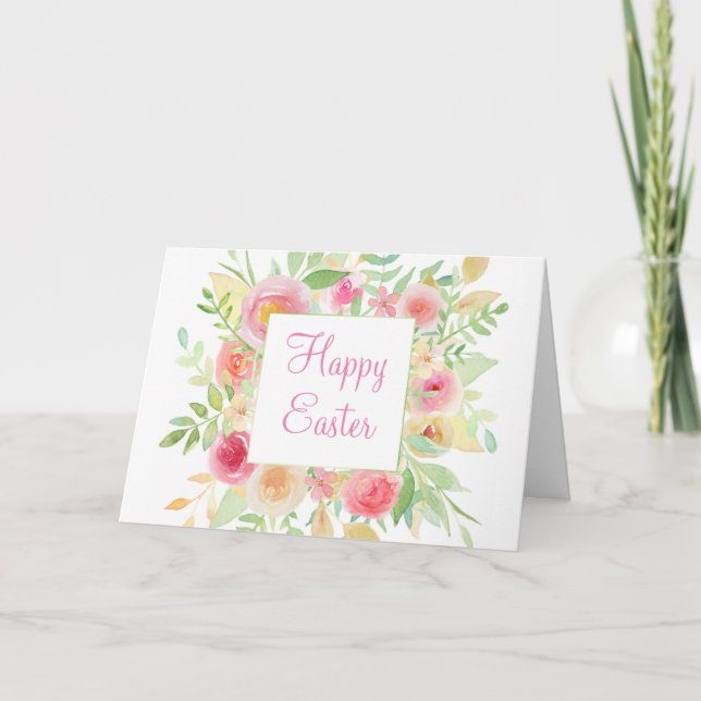 Carte Pâques Fleurs aquarelles (Devant)