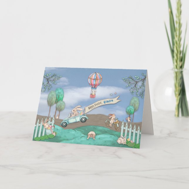 Carte Pâques, Grand-Fils, Petits Lapins Occupés (Devant)