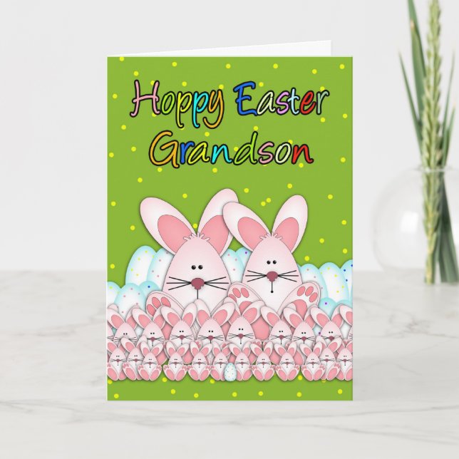Carte Pâques Grandson Avec lapins Et Oeufs Pâques (Devant)