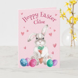 Carte PAQUES HOPEUSE Lapin aquarelle Personnalisé