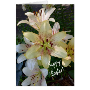Carte Pâques Jaune Speckée Fleurs Lys