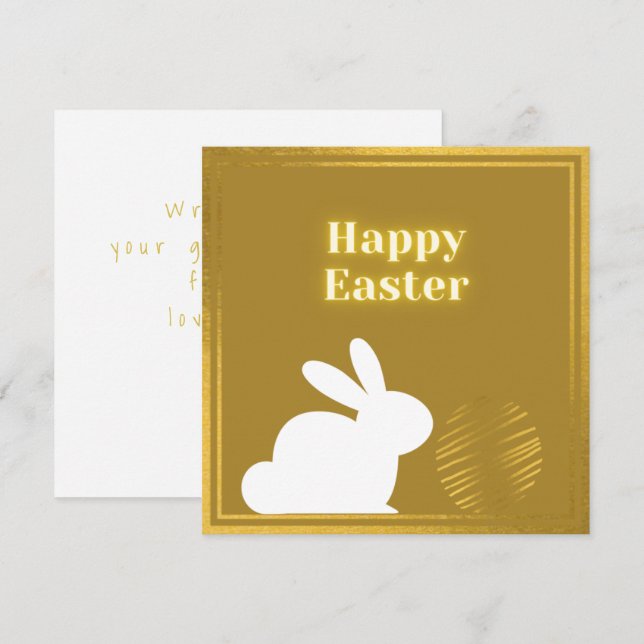 Carte Pâques lapin Blanc Or Classique (Devant / Derrière)