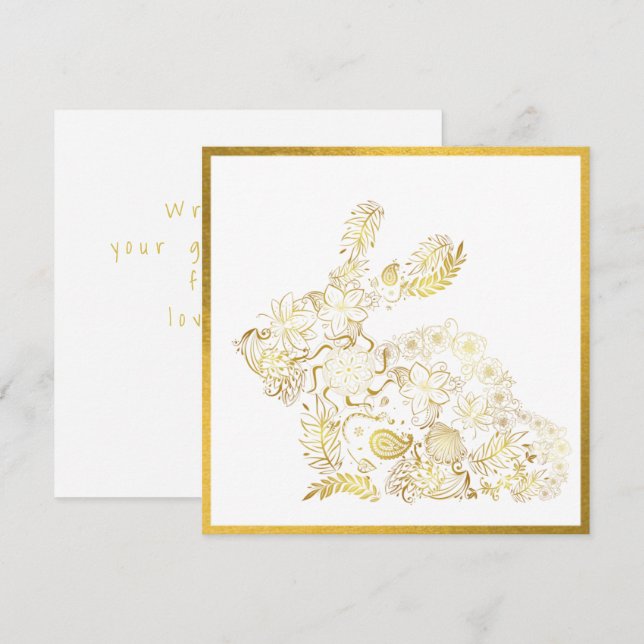 Carte Pâques lapin Or Classique (Devant / Derrière)