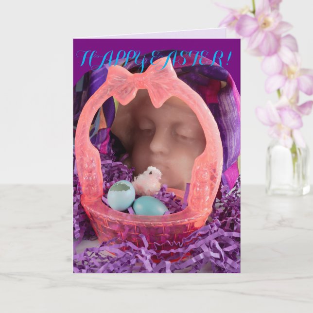 Carte Pâques panier enfant oeuf & chick Nouvelle vie (Orchidée)