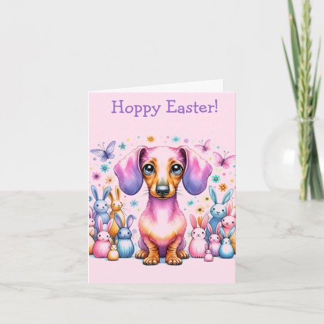 Carte Pâques Pastel Dachshund (Devant)