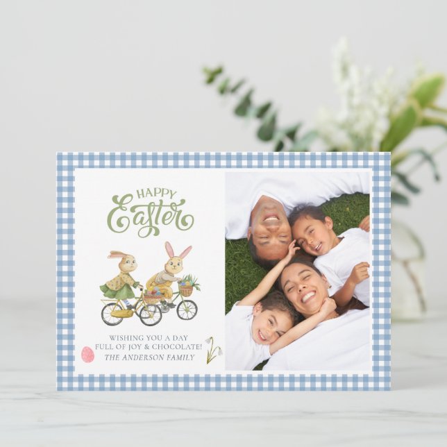 Carte Pâques Photo Famille Mignonne Bunnies Aquare (Debout devant)
