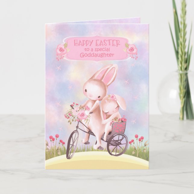 Carte Pâques pour les lapins de filleule à vélo (Devant)
