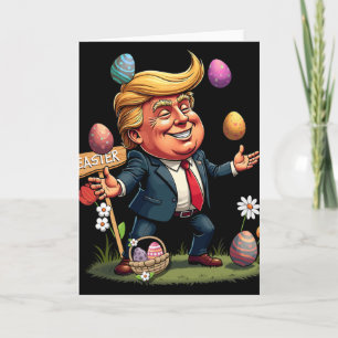 Carte Pâques Trump jonglant avec des œufs de Pâques croq