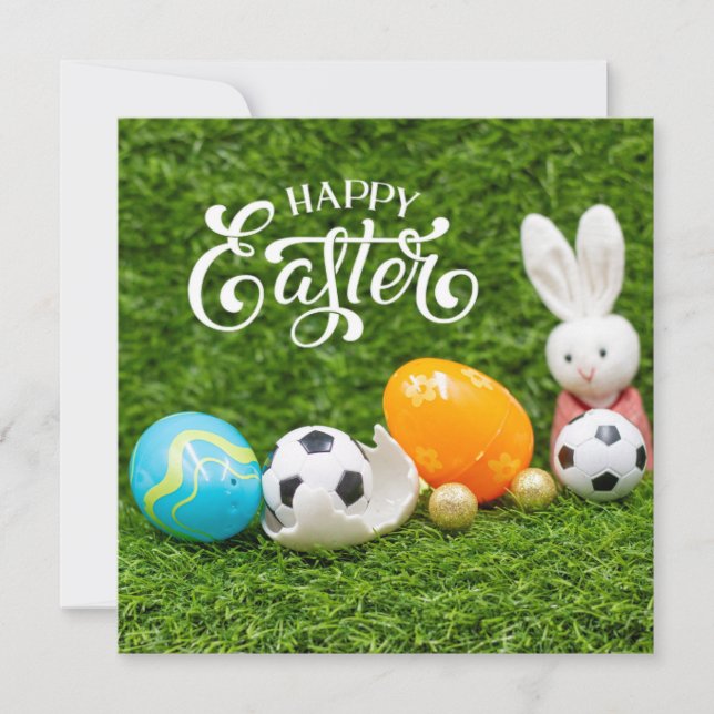 Carte Pâques vacances avec balle de football Pâques Bunn (Devant)