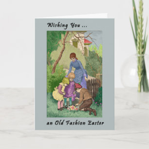 Carte Pâques vintage avec Mère et Enfants