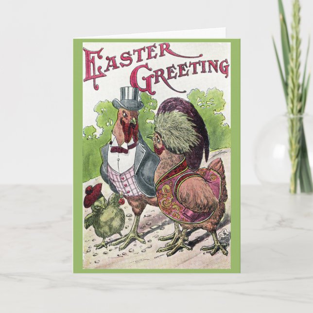 Carte Pâques vintage - Poulets Dressés (Devant)