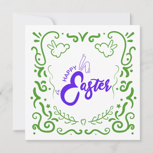 Carte Pâques voeux lapin oreilles (Devant)