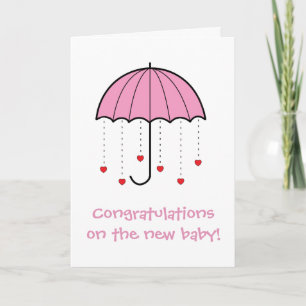 Carte Parapluie avec des coeurs (rose) - nouveau bébé de