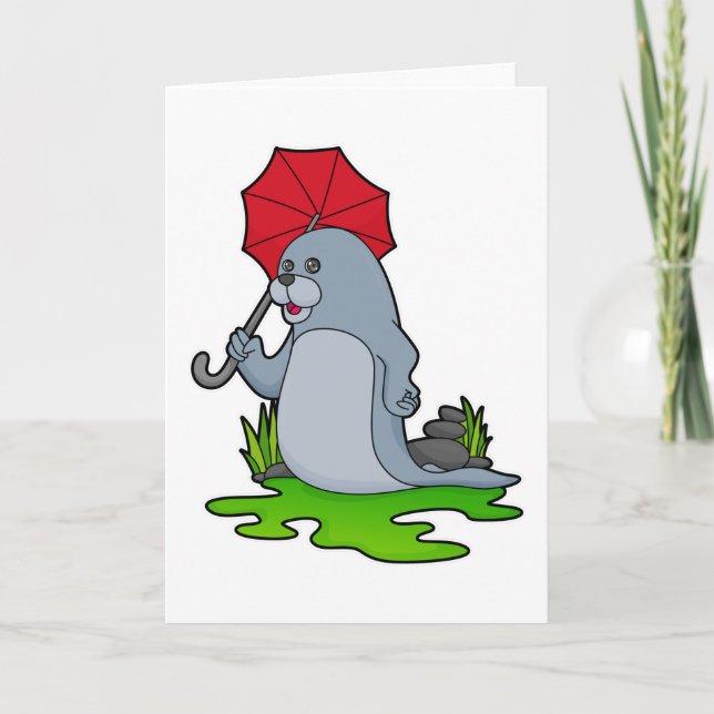 Carte Parapluie de pluie de phoque (Devant)