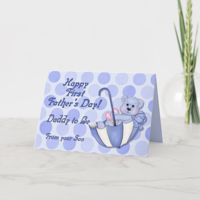 Carte Parapluie Ours Bleu - Père à être Fête des pères (Devant)