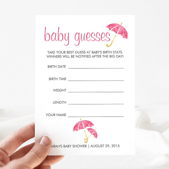 Carte Parapluies roses Baby shower de devinette jeu (Créateur téléchargé)