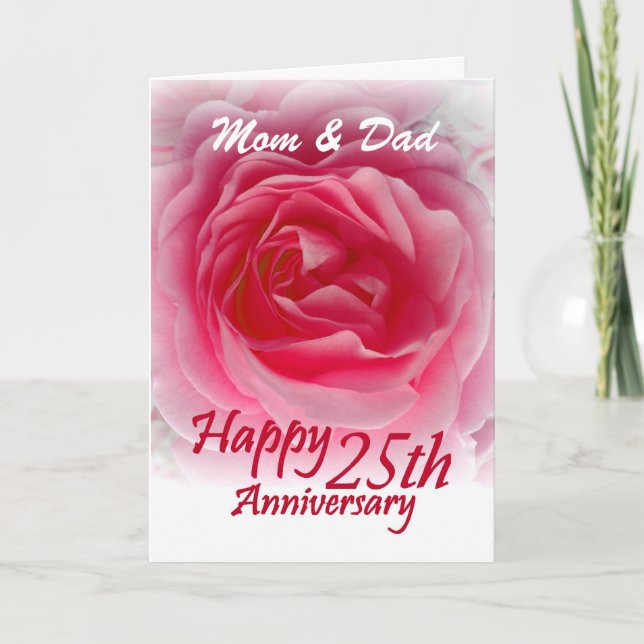 Carte PARENTS - 25e anniversaire de mariage avec rose ro (Devant)