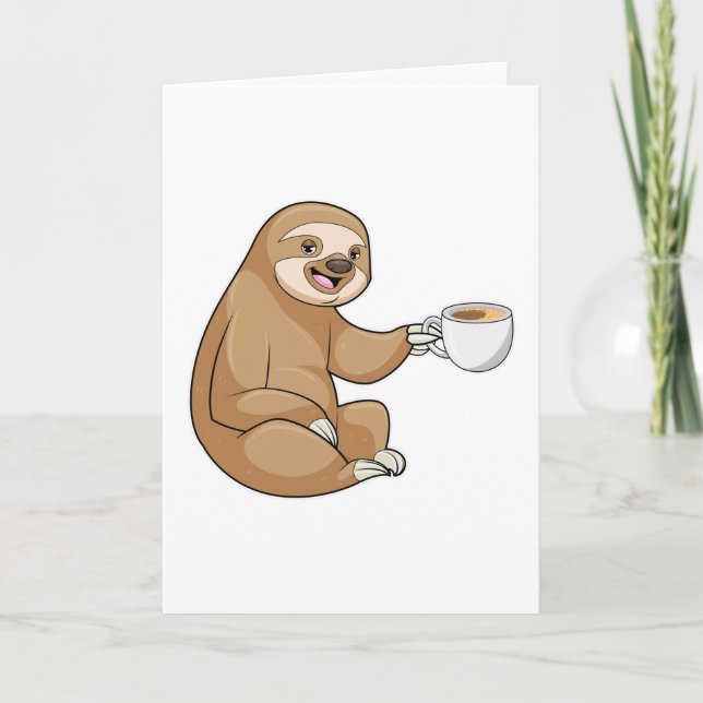 Carte Paresseux avec tasse de café (Devant)