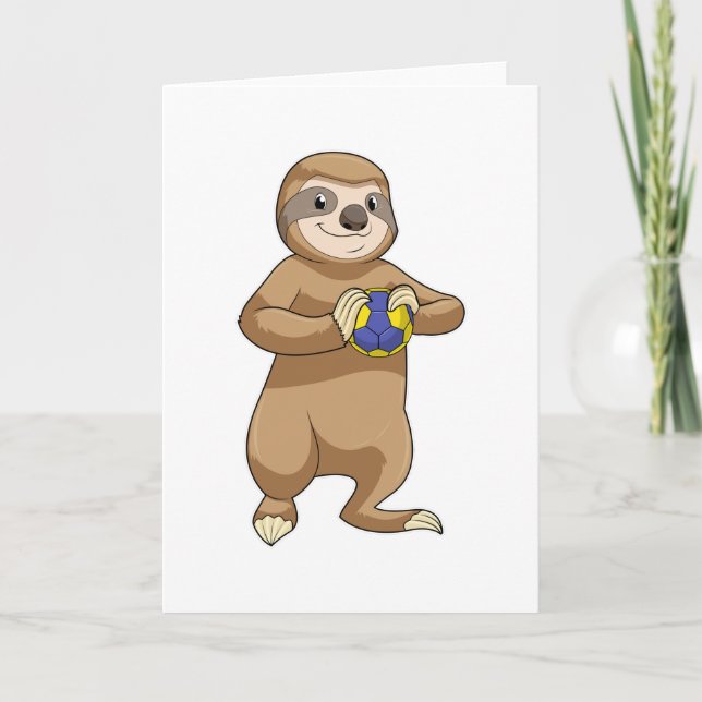 Carte Paresseux en joueur de handball avec un ballon de  (Devant)