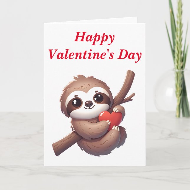 Carte Paresseux tenant un cœur Saint-Valentin  (Devant)