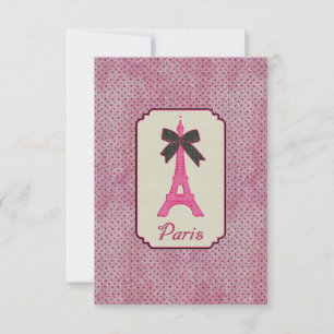 Carte Paris Pink et Noir Polka Dot Tour Eiffel & Bow