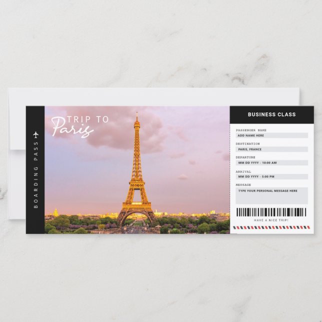 Carte Paris Trip Boarding Pass Vacances (Devant)