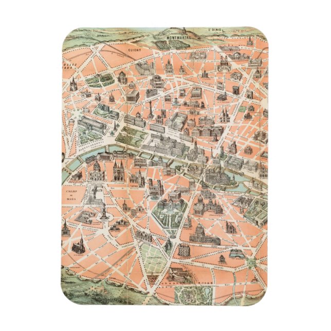Carte Paris vintage Magnet flexible (Vertical)