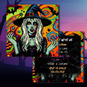 Carte Parti d'Halloween sorcière psychédélique