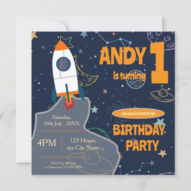 Carte Partie d'anniversaire de l'espace extra-atmosphéri (Devant)
