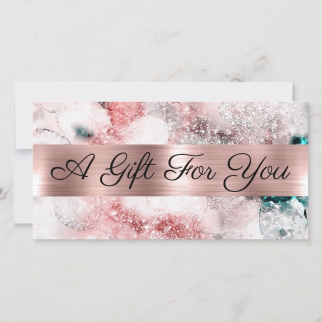 Carte Parties scintillant aquarelle rose feuille d'or ce (Devant)
