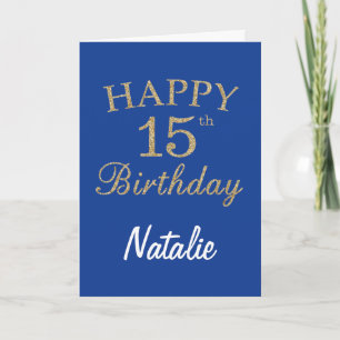 Carte Parties scintillant bleue et or 15e anniversaire C