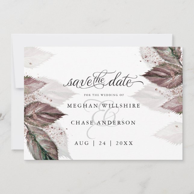Carte Parties scintillant d'aquarelle moderne Foliage Ba (Devant)
