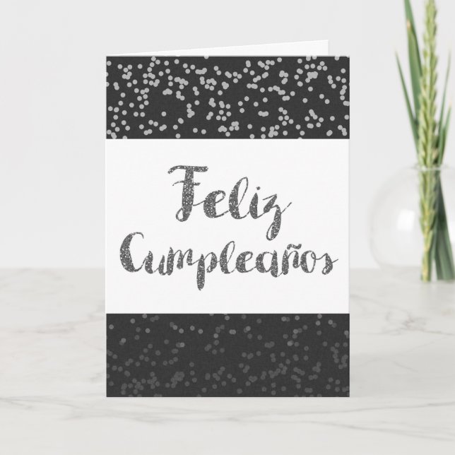 Carte Parties scintillant d'argent Anniversaire espagnol (Devant)