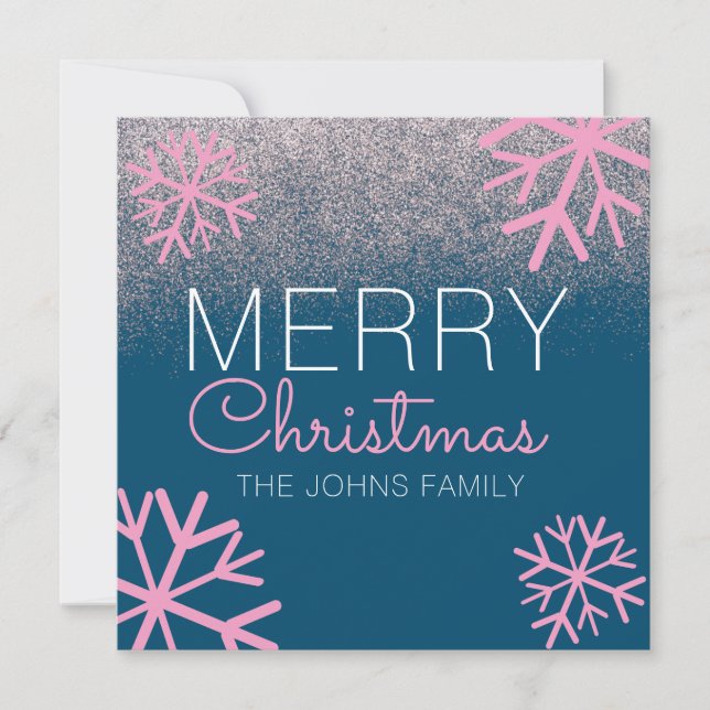 Carte Parties scintillant de Noël Pink Snowflakes (Devant)