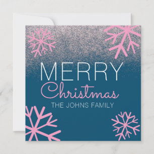 Carte Parties scintillant de Noël Pink Snowflakes