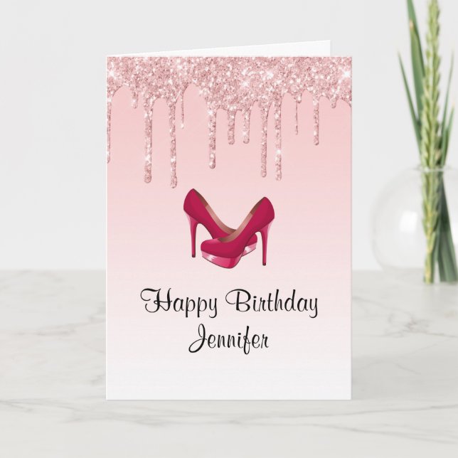 Carte Parties scintillant de séchage rose moderne talons (Devant)