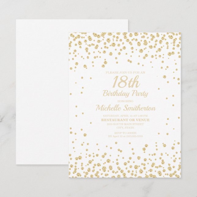 Carte Parties scintillant Diamond Or Blanc 18e anniversa (Devant / Derrière)